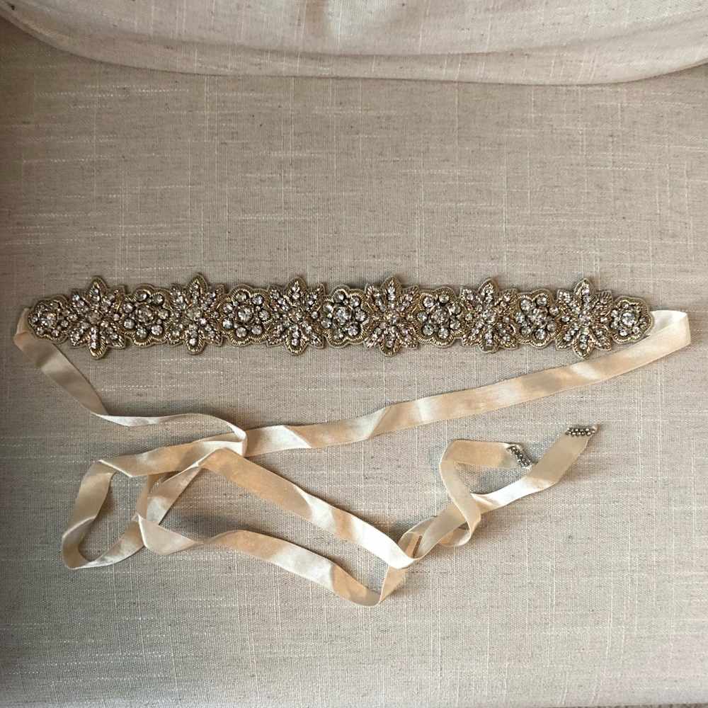 New BHLDN gold sparkle floral wedding dress sash